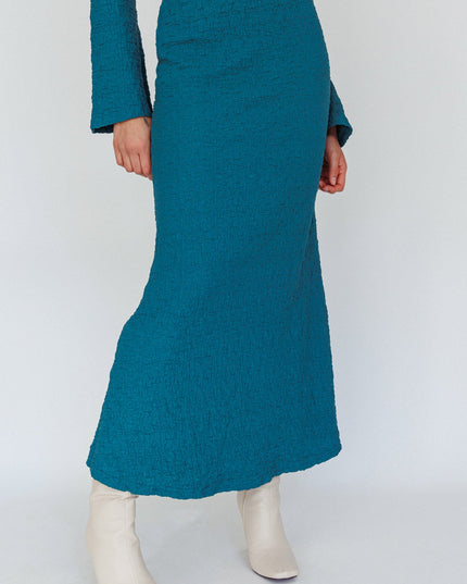 Teal Textured Midi Skirt