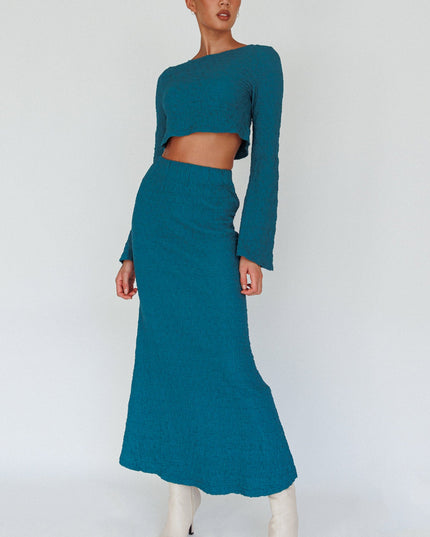 Teal Textured Midi Skirt