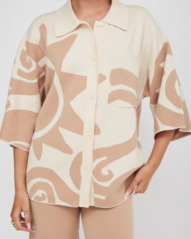Button Up Knit Shirt Sand Wood