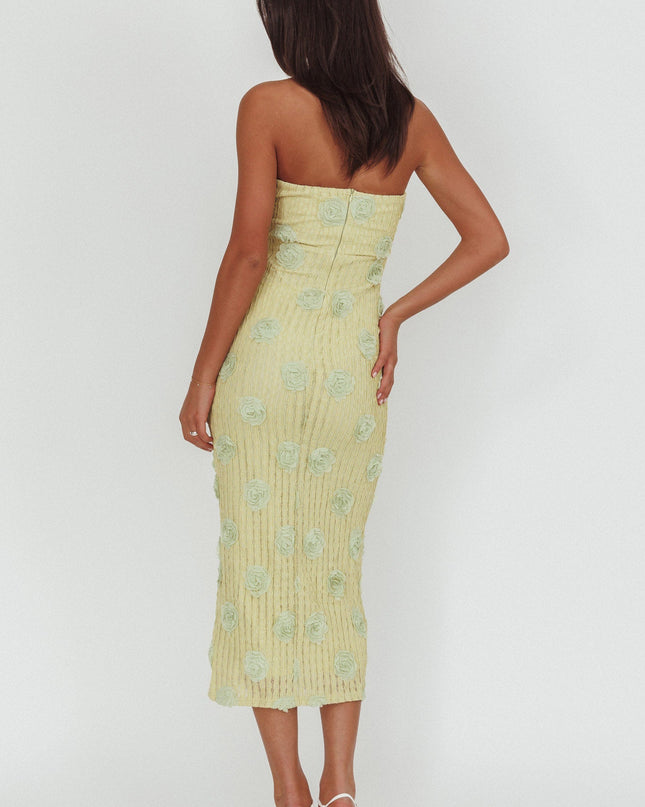 Green Strapless Textured Floral Midi Dress