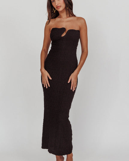 Black Strapless Textured Midi Dress