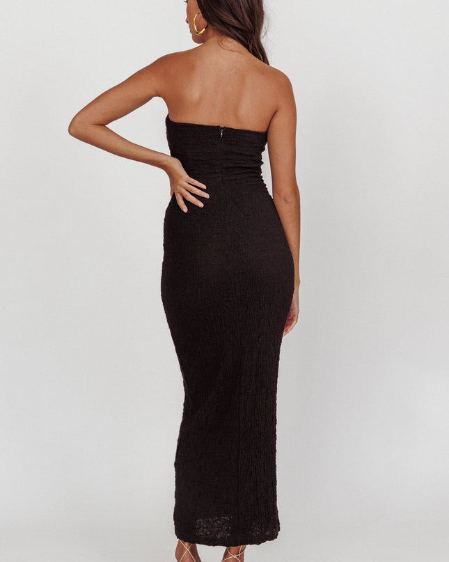 Black Strapless Textured Midi Dress