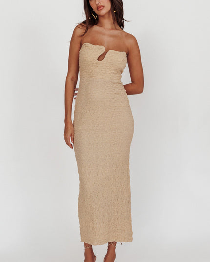 Nude Strapless Textured Midi Dress