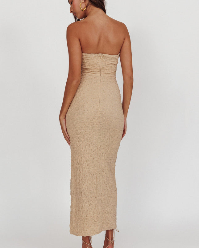 Nude Strapless Textured Midi Dress