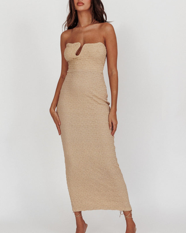 Nude Strapless Textured Midi Dress