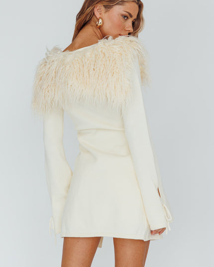 Cream Tied Front Fur Longline Top