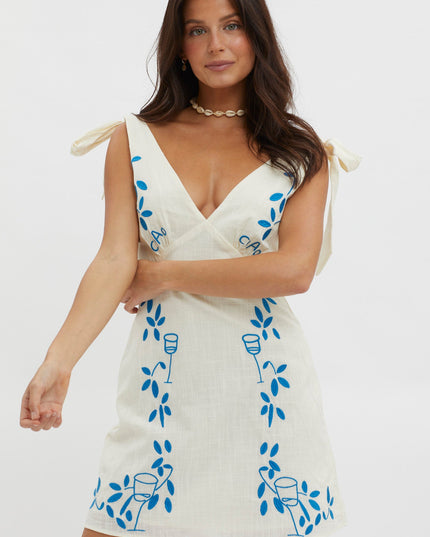 Beige Tied Shoulder Mini Dress