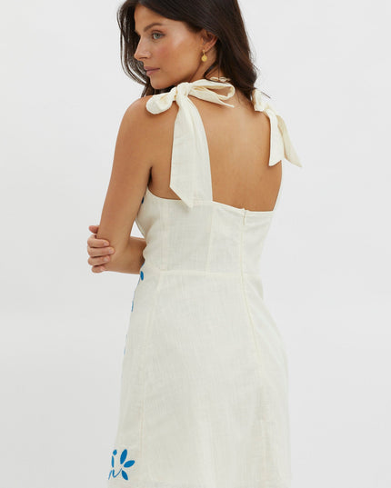 Beige Tied Shoulder Mini Dress