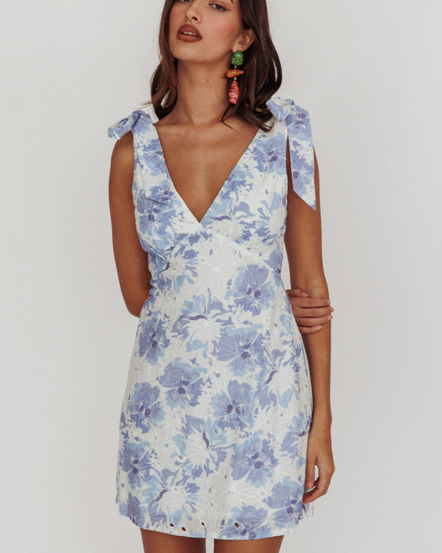 Blue Shoulder Mini Dress