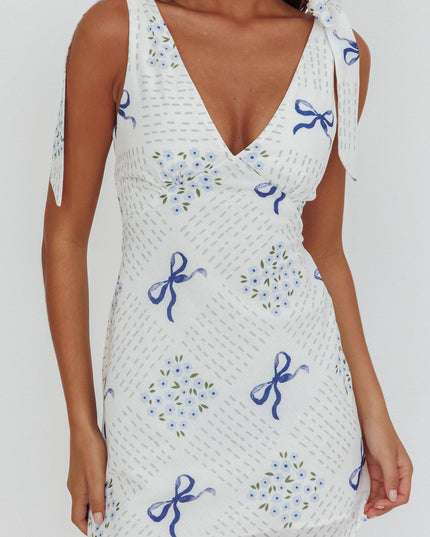Blue Tied Shoulder Mini Dress Bows