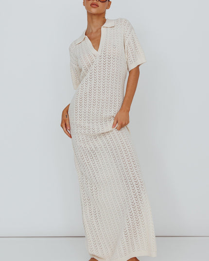 White Crochet Short Sleeve Maxi Dress