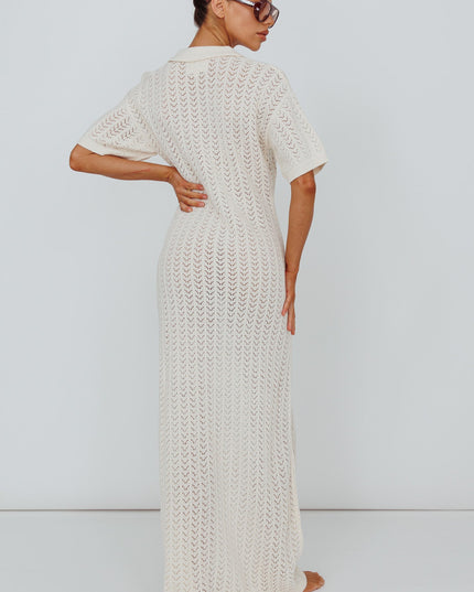 White Crochet Short Sleeve Maxi Dress