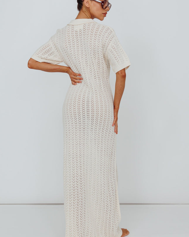 White Crochet Short Sleeve Maxi Dress