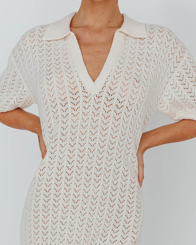 White Crochet Short Sleeve Maxi Dress