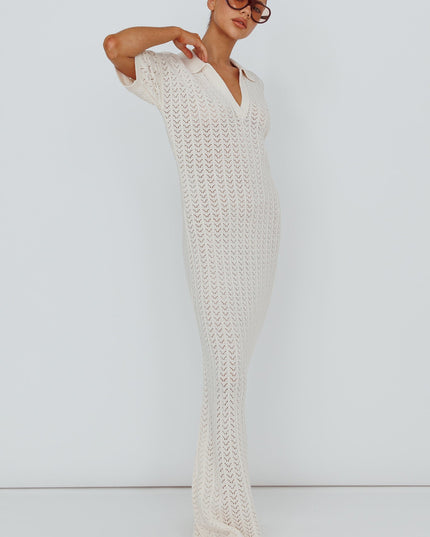 White Crochet Short Sleeve Maxi Dress