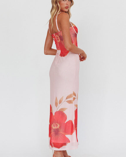 Pink Bust Tie Maxi Dress Hibiscus