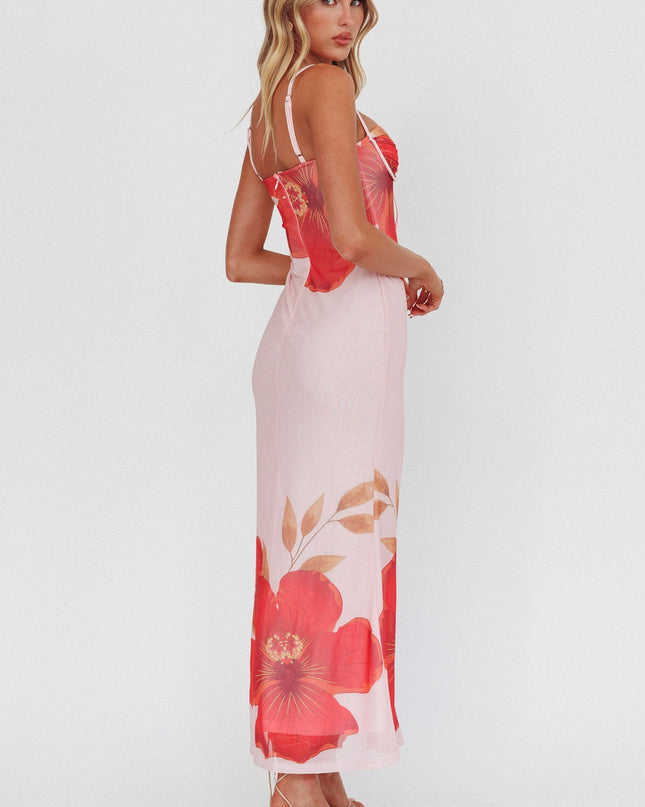 Pink Bust Tie Maxi Dress Hibiscus