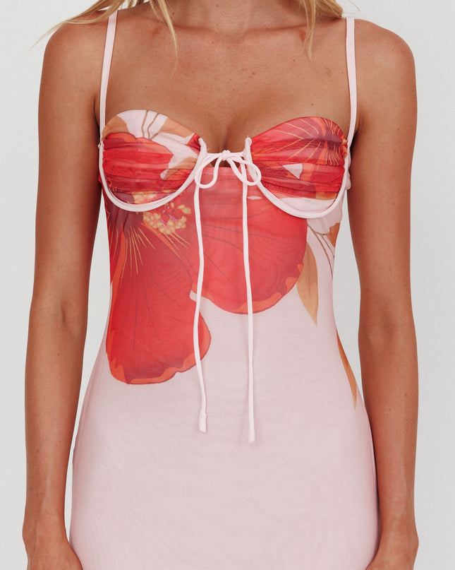 Pink Bust Tie Maxi Dress Hibiscus