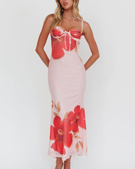 Pink Bust Tie Maxi Dress Hibiscus