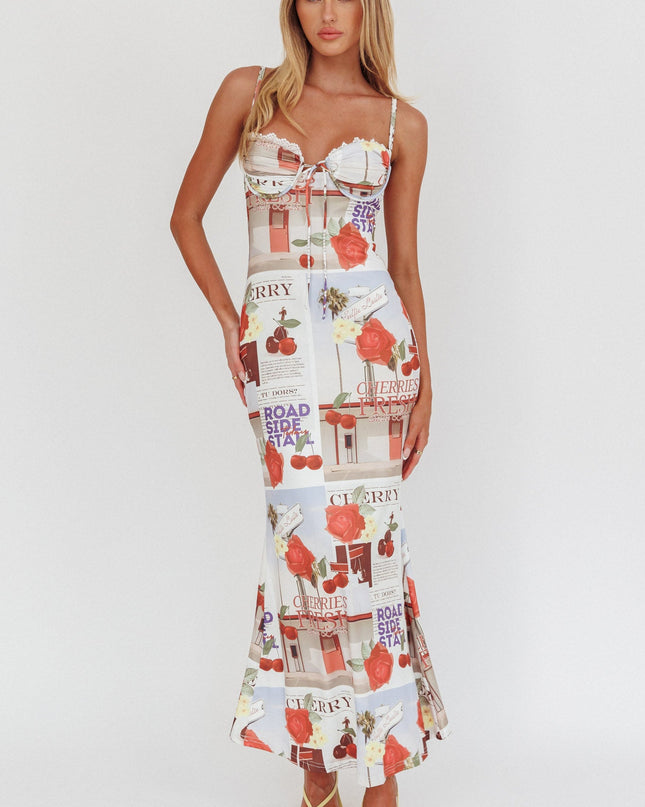 Cherry Bust Tie Maxi Dress Print