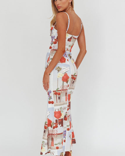Cherry Bust Tie Maxi Dress Print