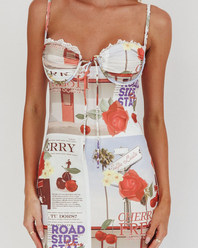 Cherry Bust Tie Maxi Dress Print