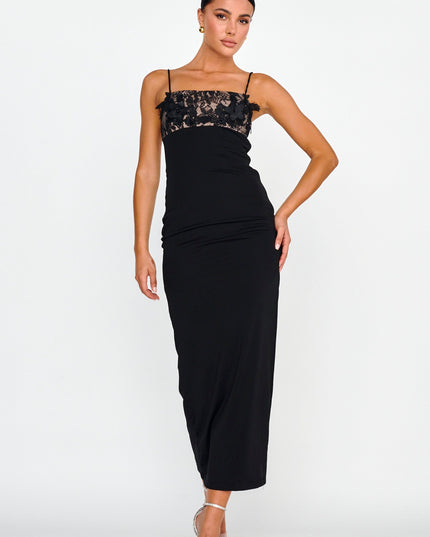 Black Embellished Bust Midi Dress
