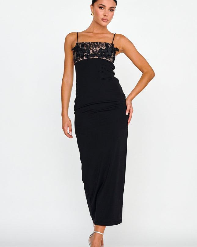 Black Embellished Bust Midi Dress