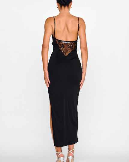 Black Embellished Bust Midi Dress