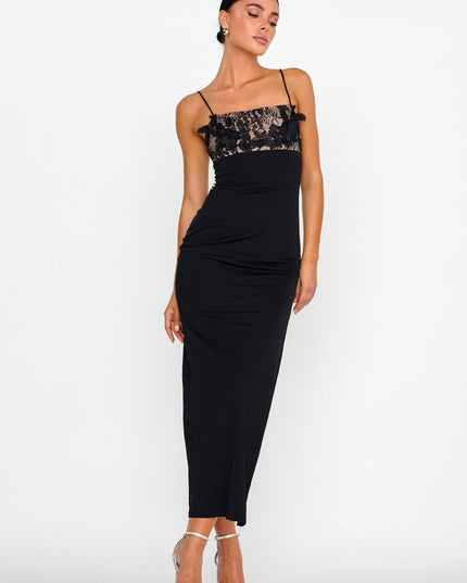 Black Embellished Bust Midi Dress