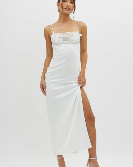 White Embellished Bust Midi Dress