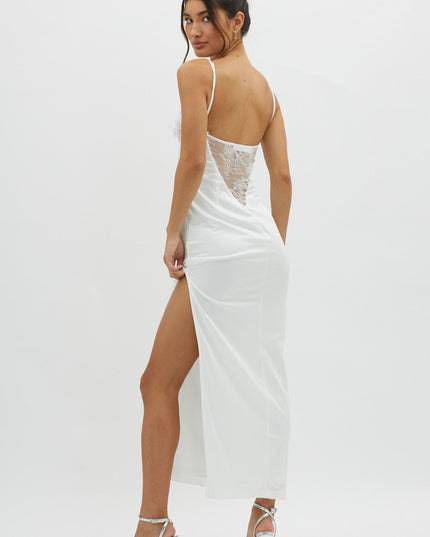 White Embellished Bust Midi Dress