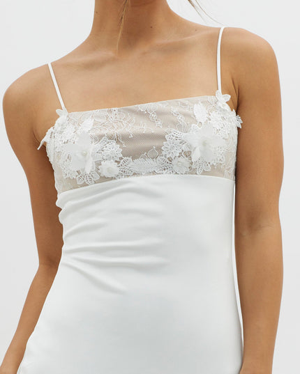 White Embellished Bust Midi Dress