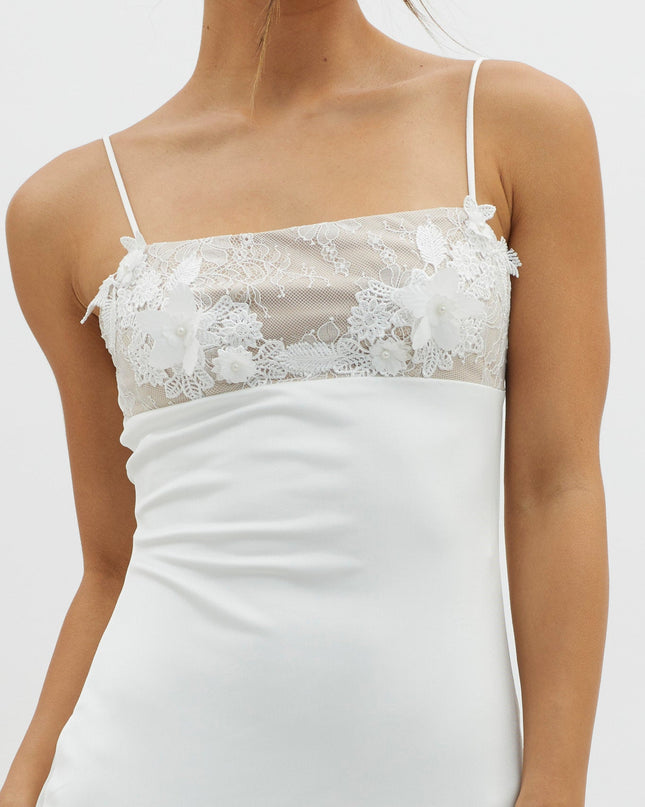 White Embellished Bust Midi Dress