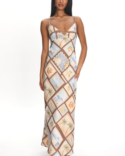Mocha Cami Strap Maxi Dress Print