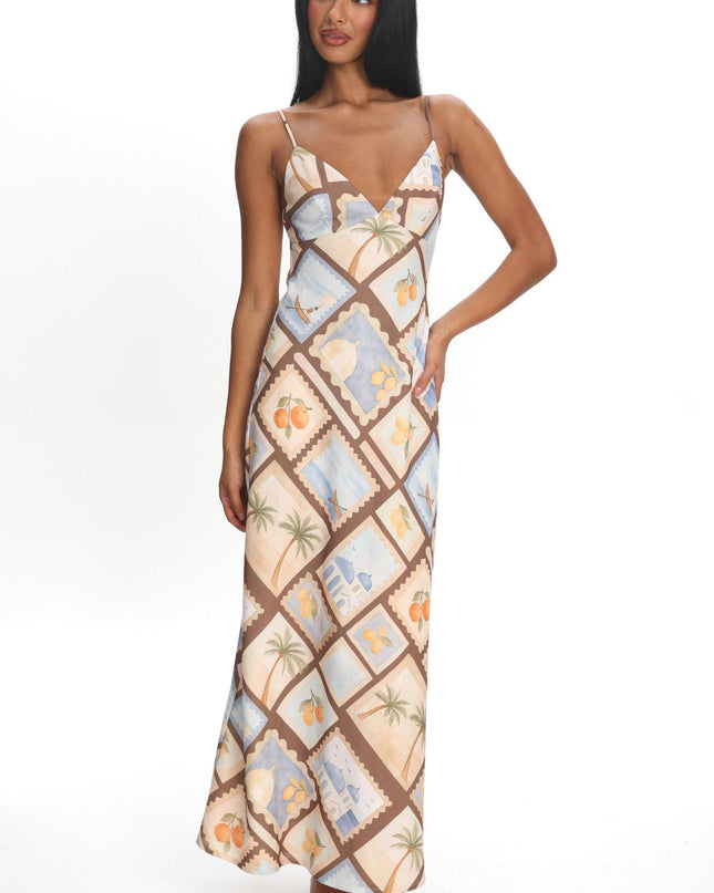 Mocha Cami Strap Maxi Dress Print
