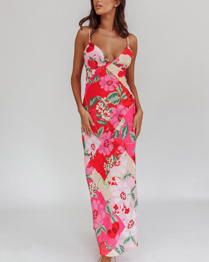 Pink Floral A-line Maxi Dress