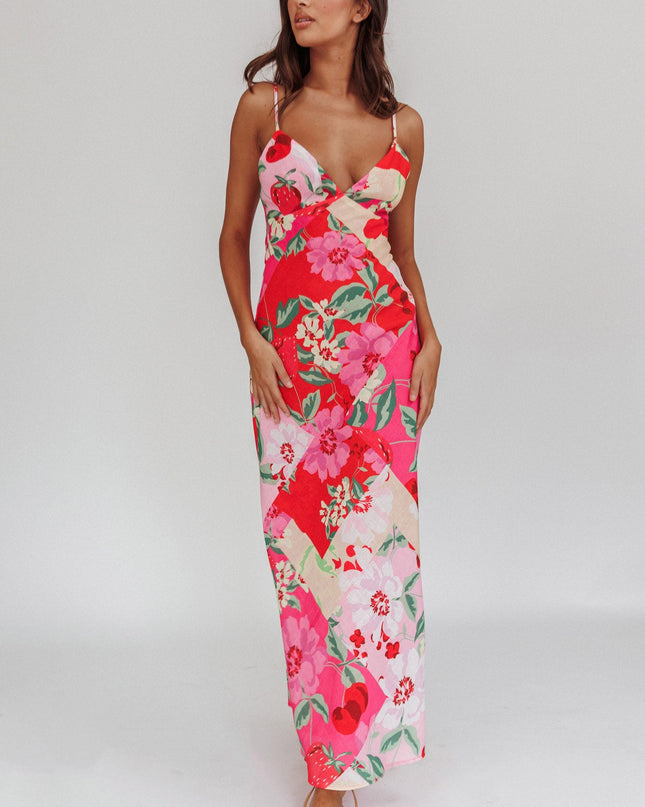 Pink Floral A-line Maxi Dress