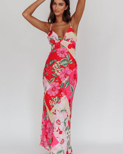 Pink Floral A-line Maxi Dress