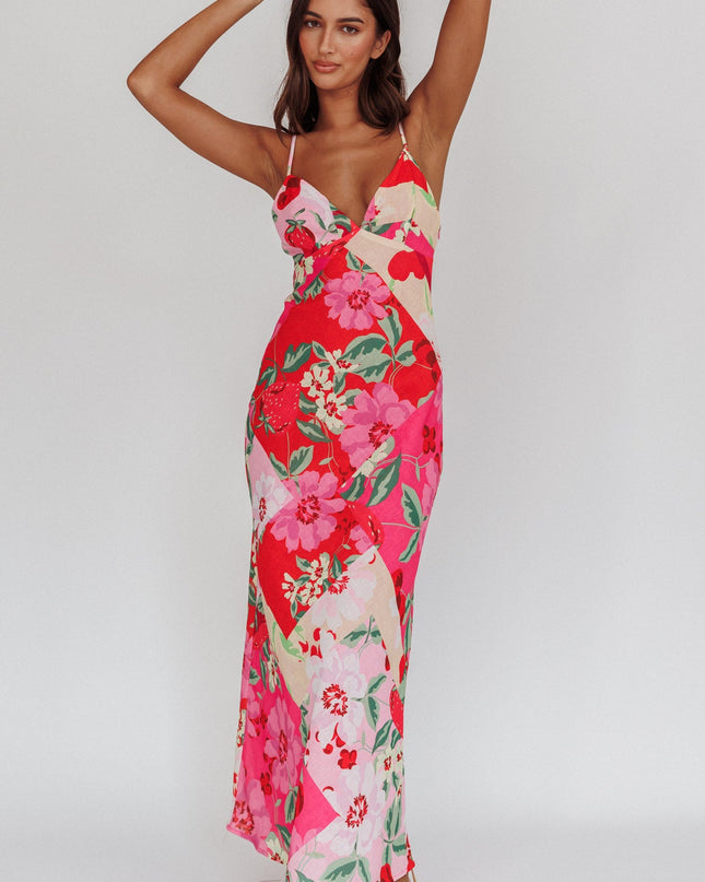 Pink Floral A-line Maxi Dress