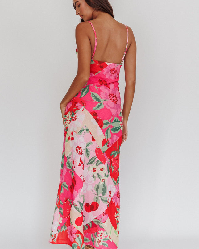 Pink Floral A-line Maxi Dress