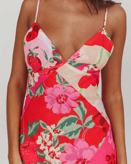 Pink Floral A-line Maxi Dress