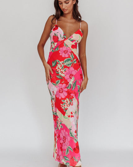 Pink Floral A-line Maxi Dress