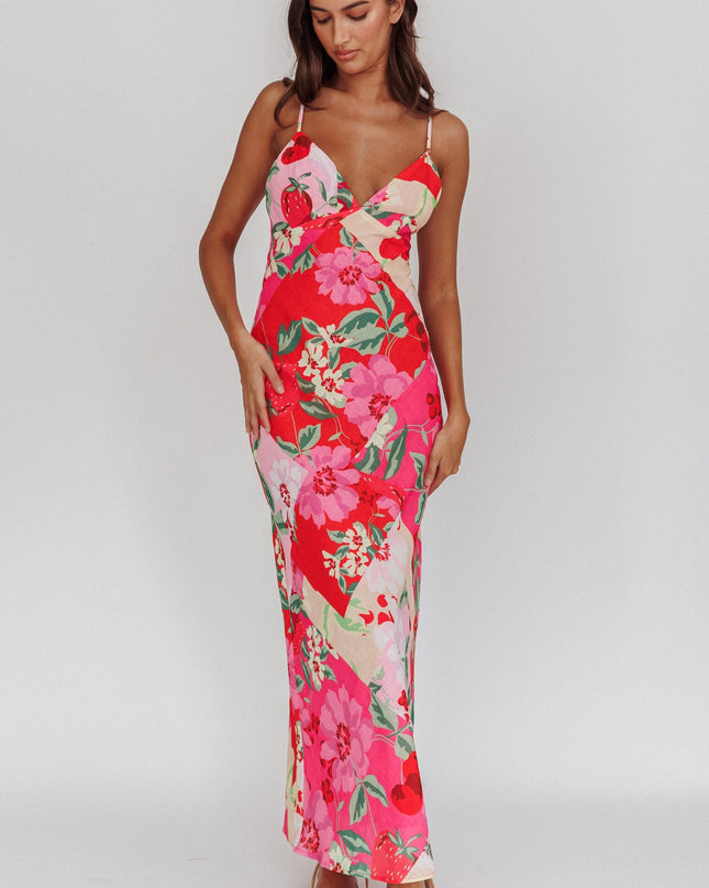 Pink Floral A-line Maxi Dress