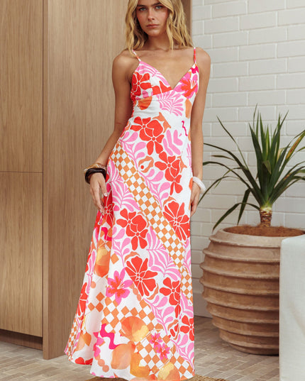 Orange Floral A-line Maxi Dress Checker