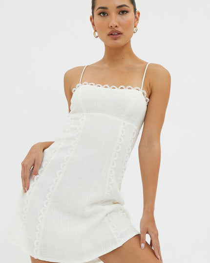 White Scallop Trim Mini Dress