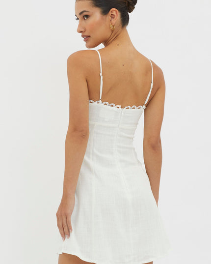 White Scallop Trim Mini Dress