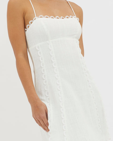 White Scallop Trim Mini Dress