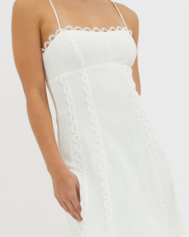 White Scallop Trim Mini Dress