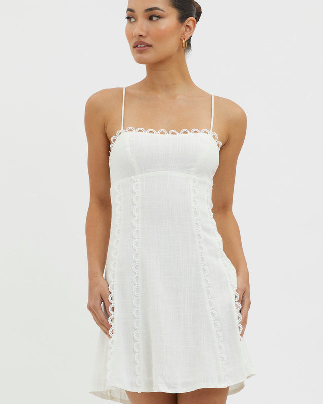 White Scallop Trim Mini Dress